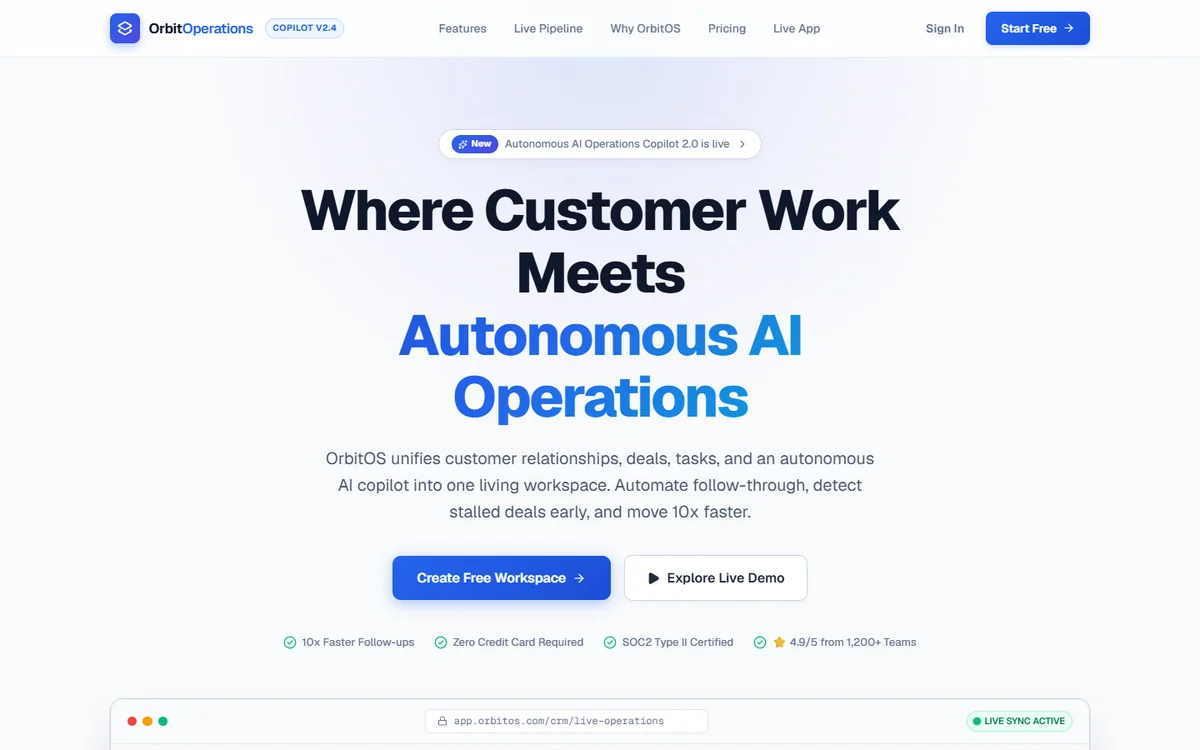 Orbit Operations Copilot landing page preview